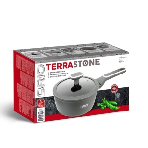 Cratita aluminiu forjat cu capac, acoperire marmorata 5 straturi, baza inductie, diametru 18 cm, 1.7l Brio Terra Stone.