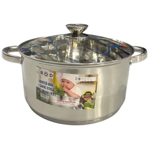 Cratita din inox cu capac, capacitate 6.9 l, diametru 26 cm, fund dublu, baza inductie, ROD 16450