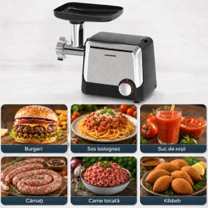 Masina de tocat Heinner DualSteel HMG-2100BKS3, 2100W, 1.8 kg/min, 2 viteze + Reverse, accesoriu rosii, accesorii kibbe si carnati - Img 7