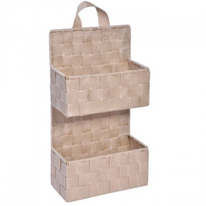 Organizator suspendabil ratan pentru baie, 2 compartimente, dimensiune 21x9x37 cm, Bej