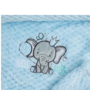 Patura catifelata pentru bebelusi, model brodat, dimensiune 100x75 cm, Albastra cu elefant - Img 2