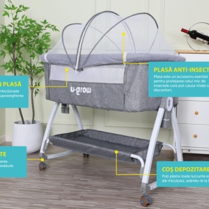 Patut 2 in 1 Co-Sleeper cu functie de leagan, U-Grow - Img 5