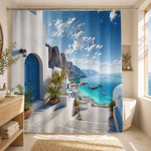 Perdea de dus din PEVA, dimensiune 180x180 cm, model Seaview