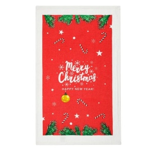 Prosop pentru bucatarie de Craciun, dimensiune 60x35 cm, model Merry Christmas & Happy New Year