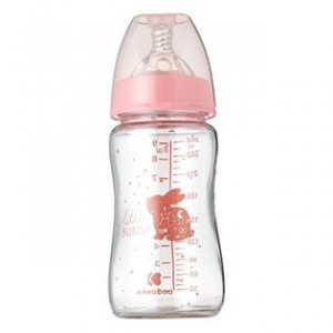 Biberon de Sticla cu Tetina din Silicon, 260 ml, Pink Bunny