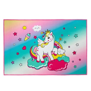 Covoras decorativ pentru copii, dimensiune 90 x 60 cm, baza antiderapanta, Unicorn