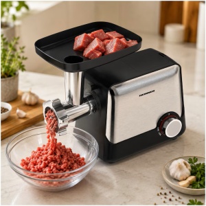 Masina de tocat Heinner DualSteel HMG-2100BKS3, 2100W, 1.8 kg/min, 2 viteze + Reverse, accesoriu rosii, accesorii kibbe si carnati - Img 4