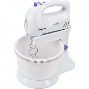 Mixer cu bol Heinner HMB-350UV, 300 W, Capacitate 2.5 l, 5 viteze, Alb/Violet - Img 3