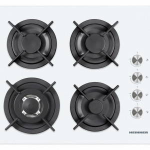 Plita incorporabila Heinner HBH-V4IWF-GWH, Gaz, 4 Arzatoare, WOK, Gratar fonta, Aprindere electrica, Dsipozitiv de siguranta, Sticla Alba