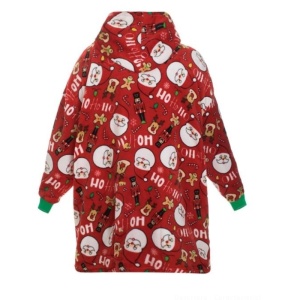 Poncho catifelat universal cu gluga pentru copii, model Mos Craciun - Img 1