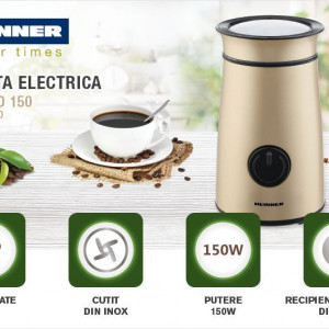 Rasnita electrica Heinner HCG-150IXGD, 150 W, capacitate 50g, carcasa inox, Auriu - Img 3