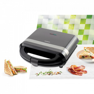 Sandwich maker Heinner SM-H700BK, 700 W, placi antiadezive fixe tip grill, Negru - Img 4