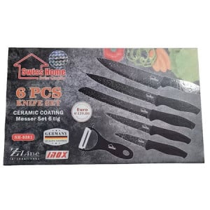 Set cutite cu 6 piese, lama inox cu acoperire ceramica, maner negru soft, Swiss Home - Img 2