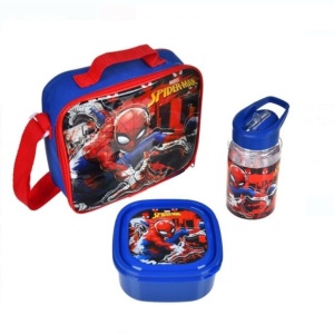 Set masa model Spiderman, geanta izoterma, caserola si sticla pentru apa