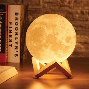 Veioza Moon Lamp cu suport din lemn, 12 cm, Multicolor - Img 3