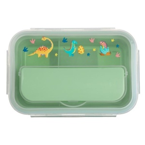 Caserola alimentara compartimentata pentru copii, dimensiune 18.5x12.5x8.5 cm, capacitate 650 ml, tacamuri din plastic, Dinozaur - Img 3