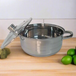 Cratita din inox cu capac din sticla, capacitate 2.3 l, dimensiune 18x9 cm, baza inductie, fundu dublu, DAR 19008 - Img 2