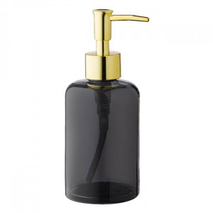 Dozator din sticla pentru sapun lichid, 310 ml, Negru cu auriu