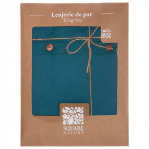 Lenjerie de pat pentru 2 persoane, Square Nature SN-KGBED144-BLU, Bumbac organic 100% 144TC, Albastru - Img 5