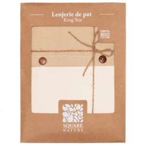 Lenjerie de pat pentru 2 persoane, Square Nature SN-KGBED200-BEJ, Bumbac organic 100% 200TC, crem - Img 5