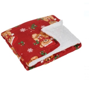 Patura calduroasa pentru bebelusi, dimensiune 75x100 cm, Ursulet de Craciun