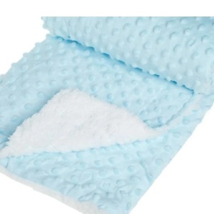 Patura catifelata cu blana sherpa pentru bebelusi, calduroasa, dimensiune 90x80 cm, Albastra - Img 2