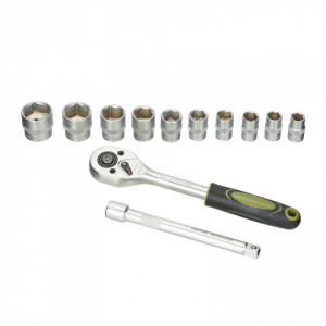 Set chei tubulare Heinner CTSM018, 12 piese, cheie cu clichet + bara de extensie, CR-V - Img 2