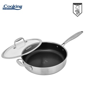 Tigaie adanca cu capac din inox, acoperira ceramica Honeycomb, dimensiune 24x6.5 cm, Heinner Titanium MRK-26C