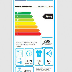 Uscator de rufe Heinner HHPD-V8T1CHA++, Pompa de caldura, 8 kg, 15 programe, Clasa A++, Display LED, Lumina cuva, Indicator curatare filtru scame, Indicator rezervor colectare apa plin, Blocare acces copii, Alb - Img 4