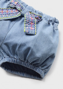 set vara fete denim - material  bumbac sustenabil, bluza si pantalon scurt - producator Mayoral