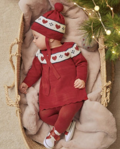 Rochie rosie bebe fetita din tricot bumbac model inimioare