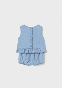 set vara fete denim - material  bumbac sustenabil, bluza si pantalon scurt - producator Mayoral