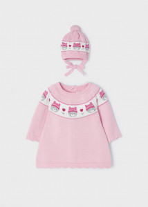 Set rochie de tricot si caciula roz - Img 1