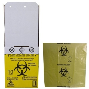 Cutie deșeuri infecțioase cu sac Biohazard ADR 10L