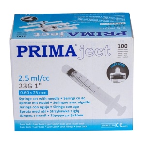 Seringi PC 2 / 2.5 ml Luer Lock PRIMA 100 buc de unică folosință