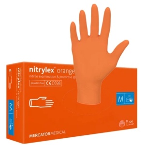 manusi examinare nitril fara latex portocalii dentist