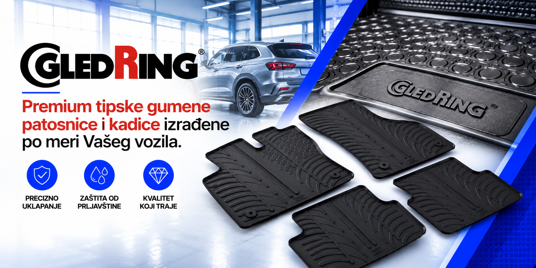 Gledring premium tipske gumene patosnice i kadice