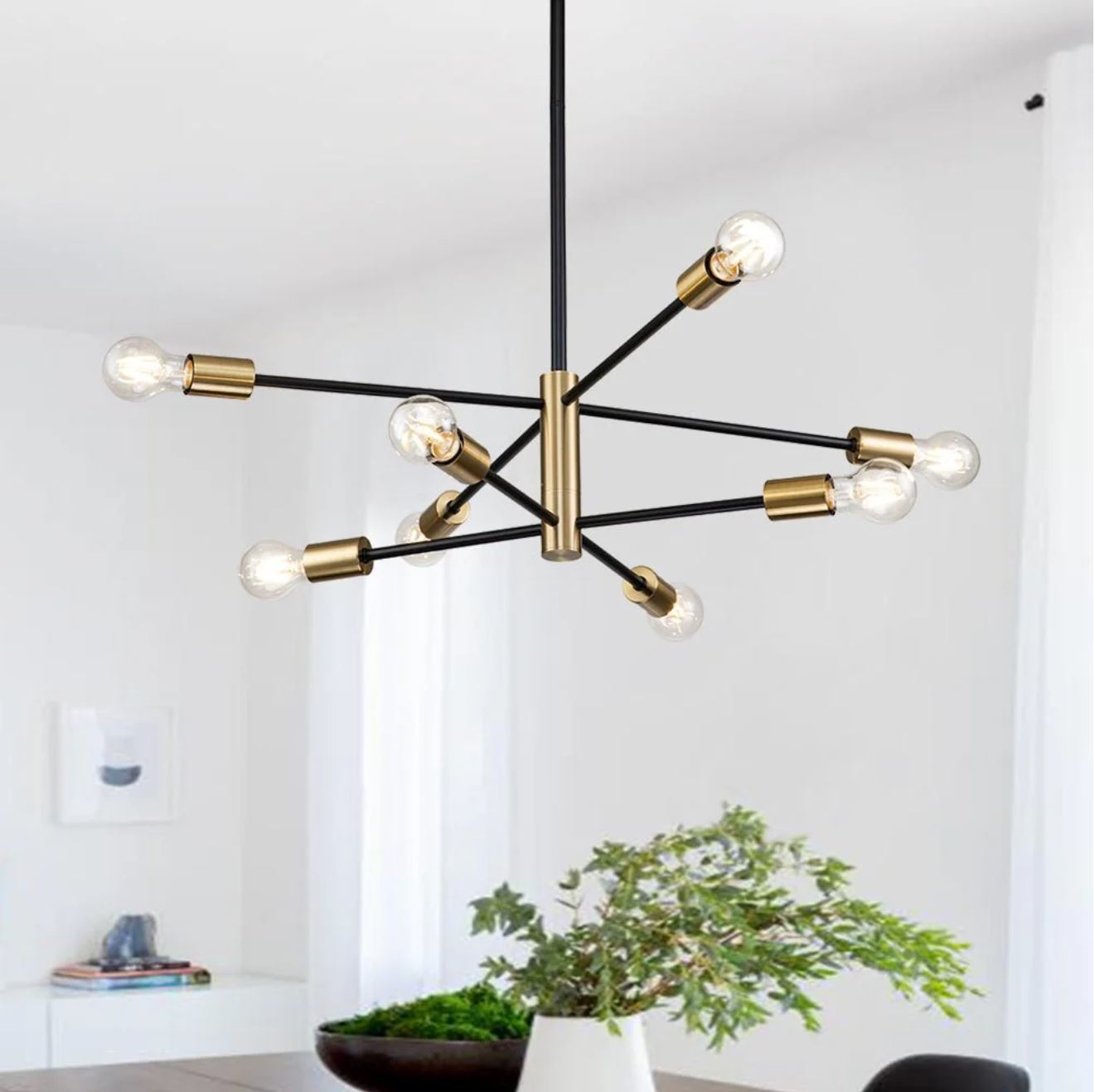 邦楽 NITE FULLMAKERS SUNRIZE Lustra Industriala Techstar® cu 8 Lumini E27, Metal Negru si Auriu