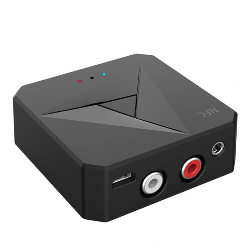 Adaptor Bluetooth Techstar® M21, transmitator si receptor pentru TV/PC/Sistem de sunet pentru casa, Jack 3.5mm, Microfon, AUX, NFC, RCA, Negru