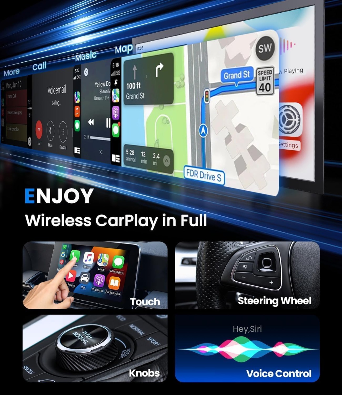 Adaptor Wireless Apple CarPlay & Android Auto 2-in-1 Techstar M17+, USB/USBC Plug & Play, Wi-Fi 5.8GHz + Bluetooth, Mini Compact, Conectare Automata, Sticla LED - imagine 2