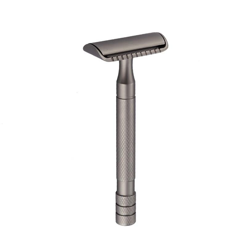 Aparat de ras Classic Safety Razor Techstar® SR2, Aliaj de Zinc, Cu Lame De Rezerva, Reutilizabil, Ecologic, Negru Metal