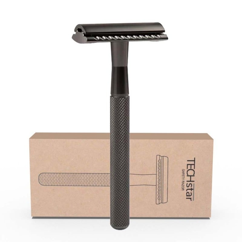 Aparat de ras Classic Safety Razor Techstar® SR3, Aliaj de Zinc, Cu Lame De Rezerva, Reutilizabil, Ecologic, Negru - 1 | YEO