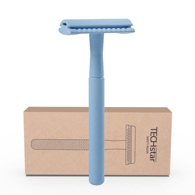 Aparat de ras Classic Safety Razor Techstar® SR3, Aliaj de Zinc, Cu Lame De Rezerva, Reutilizabil, Ecologic, Albastru - 1 | YEO