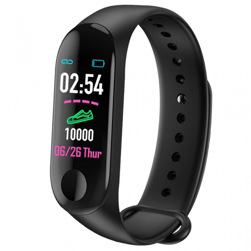 Bratara Smart Fitness Techstar® M3 Plus, Unisex, Monitorizarea Sangelui si Ritmului Cardiac, Pentru Android si iOS, Negru