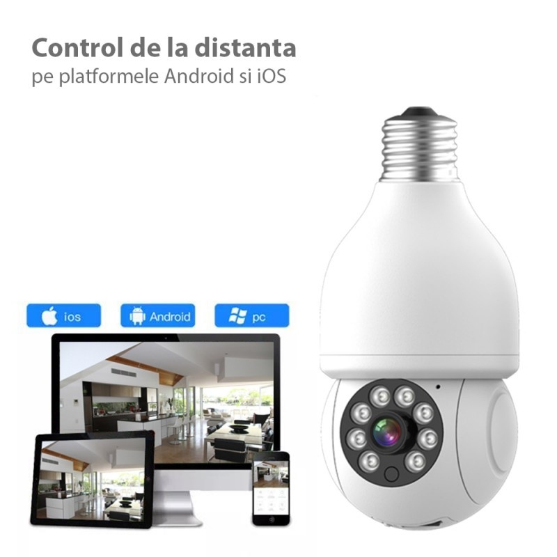 Poze Camera de Supraveghere Panoramica 360° Techstar® Q11, Tip Bec, HD 1080P, Wireless 2,4 GHz, MicroSD, Senzor miscare, Aplicatie IOS/Android, Vizibilitate Nocturna, Alb