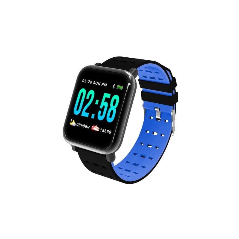 Ceas Smartwatch Techstar® A6, 1.3inch, Bluetooth 4.0, Monitorizare Tensiune, Puls, Oxigenare Sange, Alerte Sedentarism, Albastru