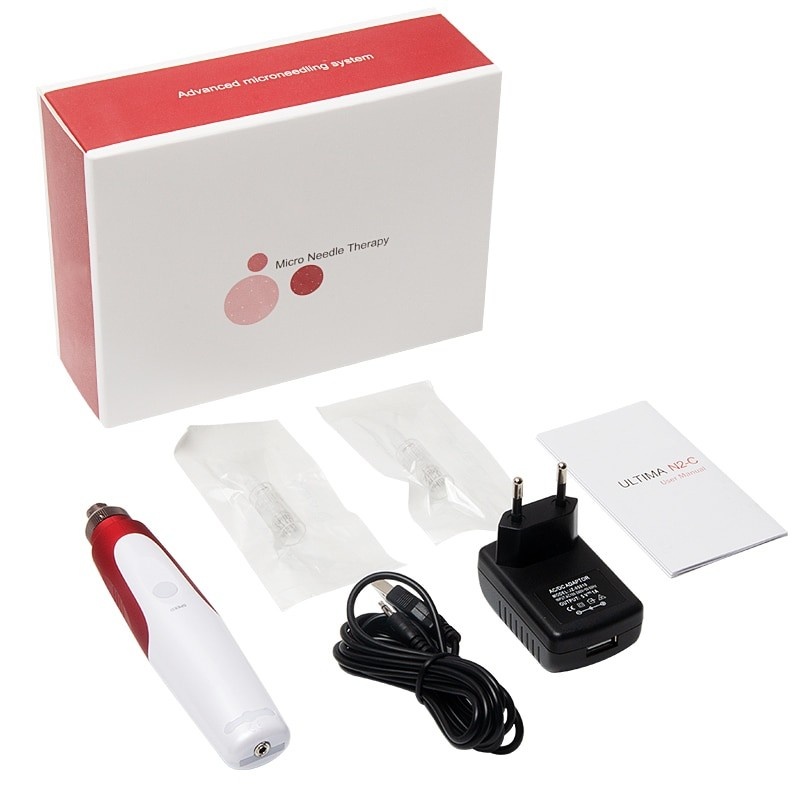 Poze DermaPen Techstar® Dr Pen N2W, 2 Capete de Rezerva, Ace Otel Inoxidabil, Corp Plastic, Ergonomic, Regenerare Piele, Lifting, Viteza Reglabila, 5 Viteze, Alb-Rosu