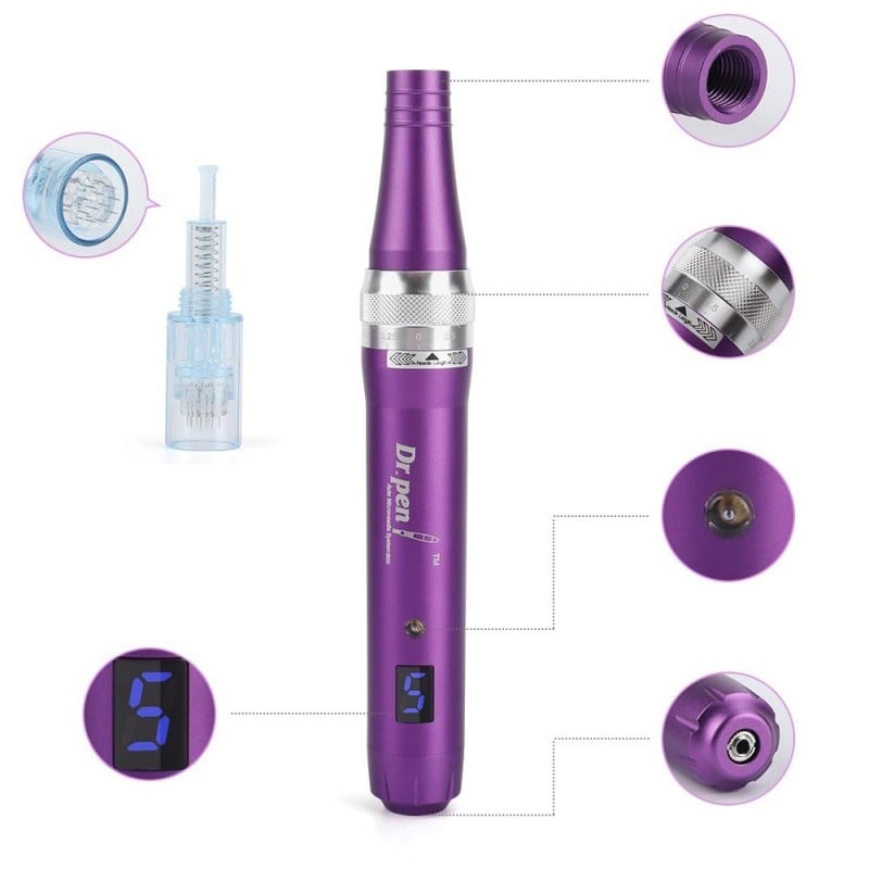 DermaPen Techstar® Dr Pen Premium X5, 2 Capete de Rezerva, Ace Otel Inoxidabil, Corp Aliaj, Ergonomic, Regenerare Piele, Lifting, Viteza Reglabila, 5 Viteze, Purpuriu - 3 | YEO