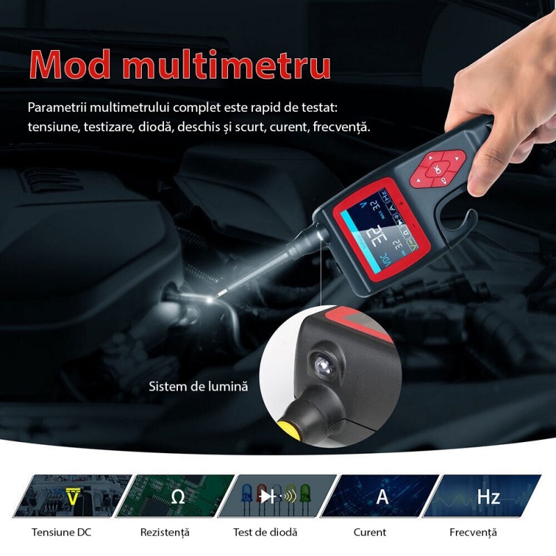 Poze Instrument de diagnosticare inteligent pentru circuite electrice TopDiag P200, 12-24V, 18A, Afisaj LCD, pentru auto, moto, camion, barci, Negru/Rosu