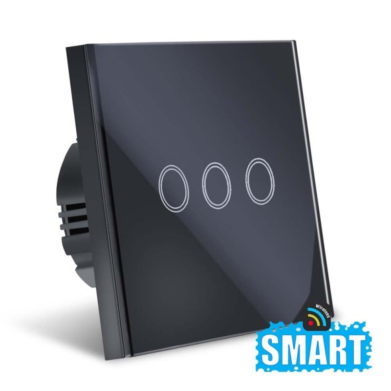 Intrerupator Smart Touch Techstar®, Wireless 2.4GHz, Sticla Securizata, Design Modern, Iluminare LED, 3 Faze, Negru - 3 | YEO